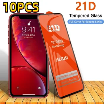 10ШТ 21D Закалено Стъкло С Пълно Покритие Извити Защитно Фолио За Екран За iPhone 11 12 13 14 Pro Max 7 8 plus x xr xs max