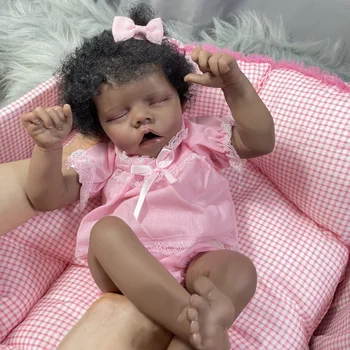 43 СМ Афроамериканская Кукла Reborn Baby Doll Близнак Недоношенный Дете Готова Новородено Черна Момиче са подбрани Художествена Кукла е най-Добрият Подарък За Деца