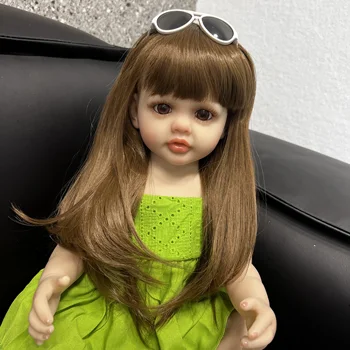55 см 22 инча, силиконова кукла-реборн, дълга кестенява коса, реалистична принцеса, миличка, подарък за рожден ден, Bebe