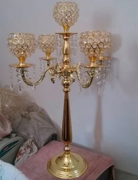 5шт метални златни свещници с височина 76 cm, 5 рычагами с кристални висулки сватбен свещник Централно украса дейности 28
