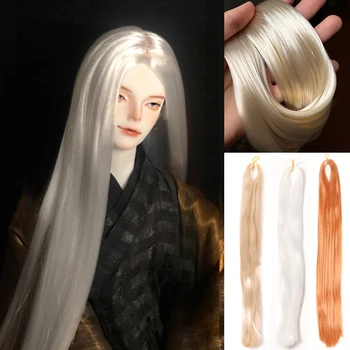 80 см Куклени косата Млечен перука от естествена коприна, ръчно изработени вязаный на една кука перука с перенаправлением 1/3 1/4 1/6 Аксесоари за кукли BJD