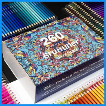 Brutfuner 260 цвята Маслени дървени цветни моливи, акварел молив за рисуване на скици Комплект моливи за рисуване на Художествени канцеларски материали