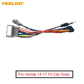 FEELDO 15 бр. автомобилен мултимедиен плейър радио Navi теглене на кабели с SWC за Honda 14-17 Fit City Greiz аудио кабел за захранване адаптер