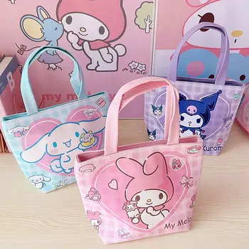 Hello Kitty My Melody Kawaii Аниме Sanrio кутия за съхранение на Kuromi Pochacco карикатура сладък водоустойчив голям капацитет Bento чанта, играчка за момичета