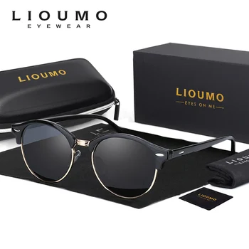 LIOUMO Нова тенденция кръгли слънчеви очила в рамки с нитове за мъже, поляризирани очила за жени, очила за шофиране с антирефлексно покритие, модни нюанси UV400