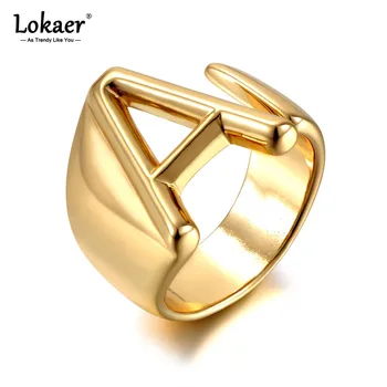 Lokaer Модно кух пръстен с буквите A-Z, регулируема открывающееся пръстен, вечерни пръстени с азбука, бижута за жени, Пръстени R21003