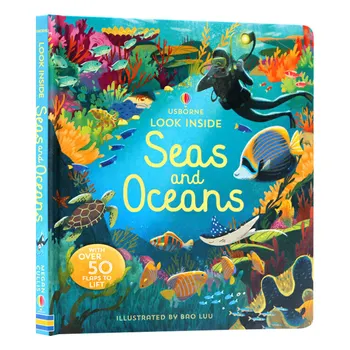 Usborne Look Inside Seas And Oceans, Детски книги на възраст 3 4 5 6 години, английски научно-популярни книги с картинки, 9781474947060