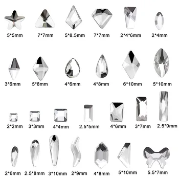 wholesale100pcs Бял прозрачен кристал с различни форми, лъскав планински кристал, 3D маникюр, декорации за нокти, висулки, бижута