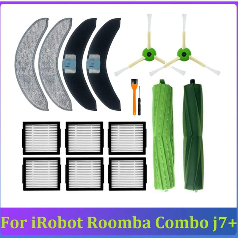 16 БР. Комплект Аксесоари за iRobot Roomba Combo J7 + Робот-Прахосмукачка Гумена Четка HEPA Филтър Странична Четка за Въже Плат . ' - ' . 0