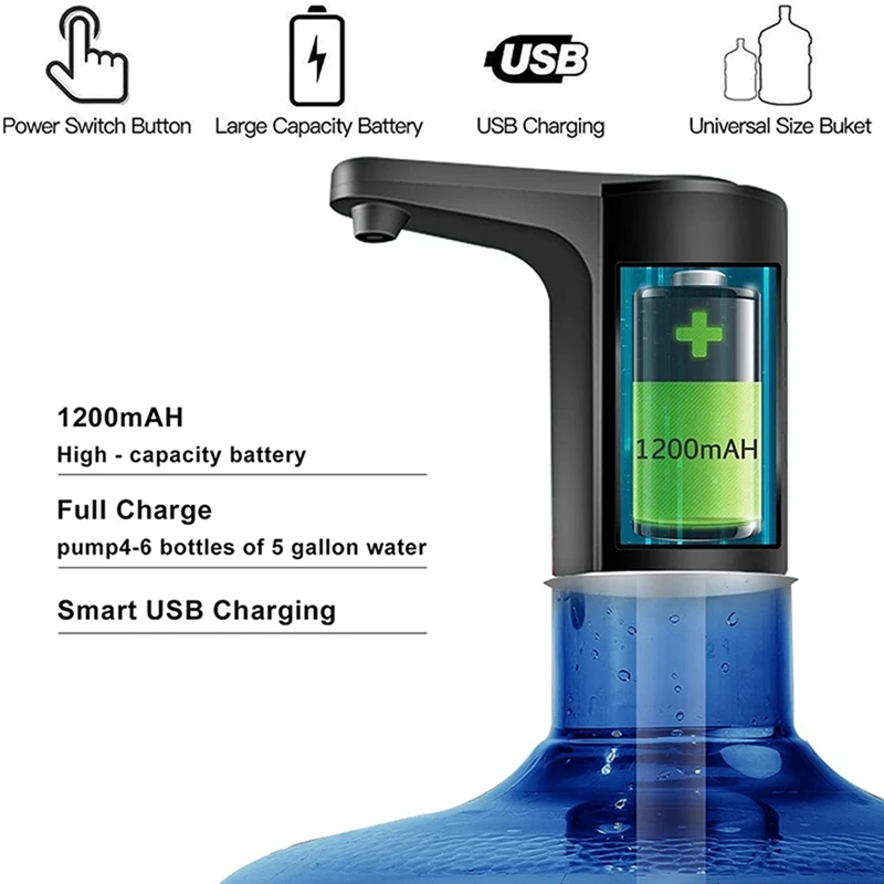 2X Диспенсер за вода от 5 литра - Водна помпа за 5-галлонной бутилка, помпа за стомна за вода USB акумулаторна Универсална автоматично . ' - ' . 1