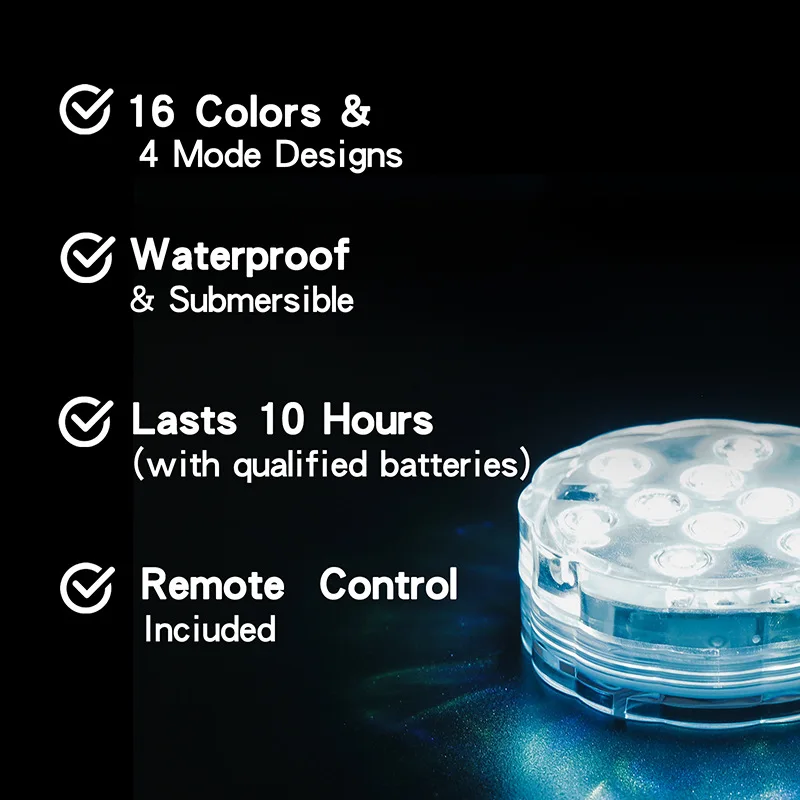 Led подводна лампа с дистанционно управление, цветни потопяеми осветителни тела за аквариум, водоустойчива лампа за басейн . ' - ' . 2