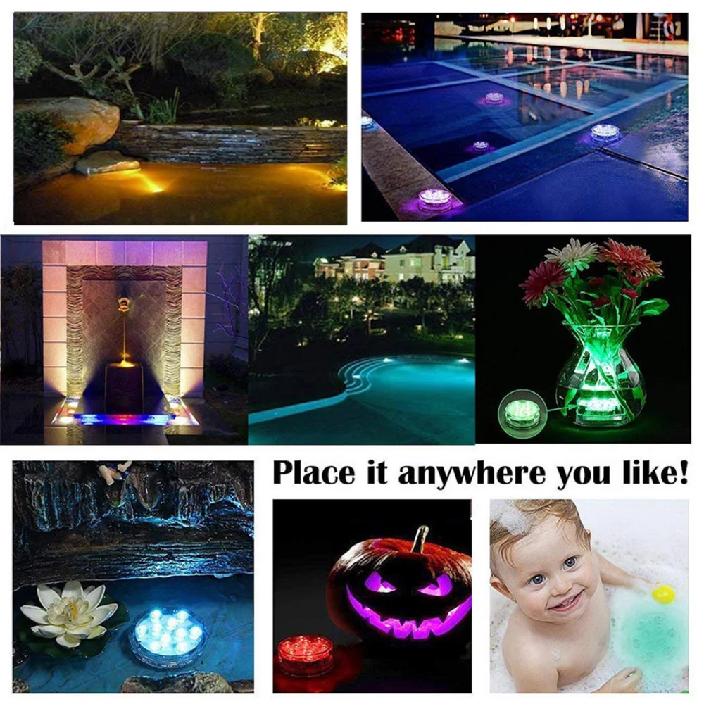 Led подводна лампа с дистанционно управление, цветни потопяеми осветителни тела за аквариум, водоустойчива лампа за басейн . ' - ' . 5