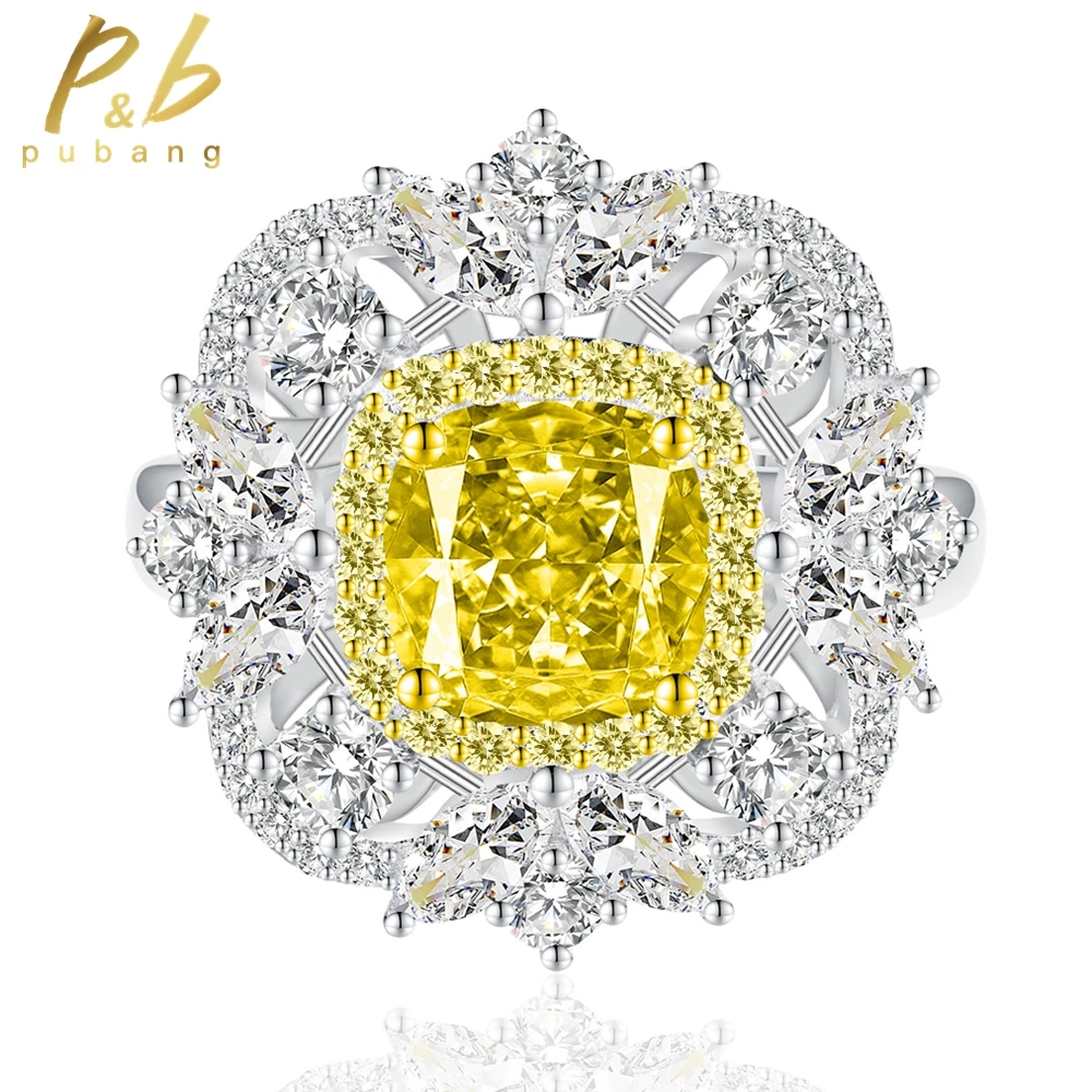 PuBang Изящни Бижута, сребро 925 проба, 8*8 мм, пенливи пръстен с муассанитом, диамантен пръстен, за жени, подарък за годишнина, безплатна доставка . ' - ' . 0