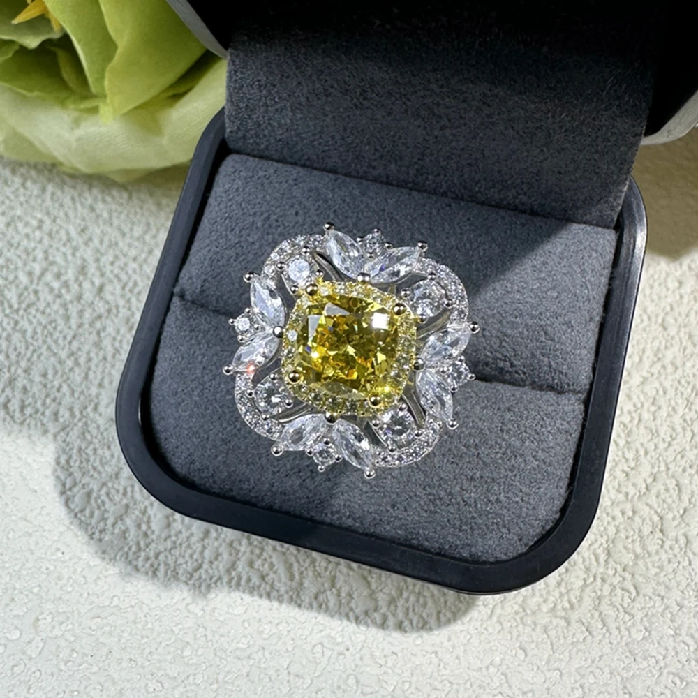 PuBang Изящни Бижута, сребро 925 проба, 8*8 мм, пенливи пръстен с муассанитом, диамантен пръстен, за жени, подарък за годишнина, безплатна доставка . ' - ' . 1