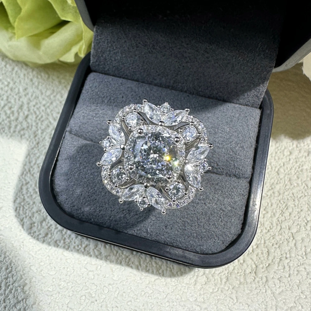 PuBang Изящни Бижута, сребро 925 проба, 8*8 мм, пенливи пръстен с муассанитом, диамантен пръстен, за жени, подарък за годишнина, безплатна доставка . ' - ' . 2