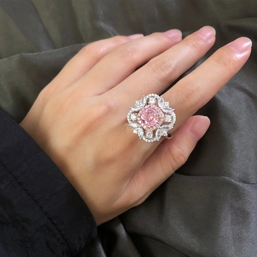 PuBang Изящни Бижута, сребро 925 проба, 8*8 мм, пенливи пръстен с муассанитом, диамантен пръстен, за жени, подарък за годишнина, безплатна доставка . ' - ' . 5