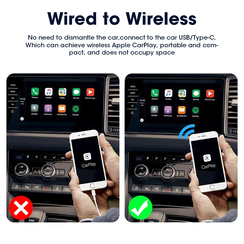 Srnubi 4 В 1 MINI AI Box Carplay и Android Auto безжична кабелна ключ щепсела и да играе Bluetooth USB адаптер за управление на Поддръжка на Wi-Fi . ' - ' . 4