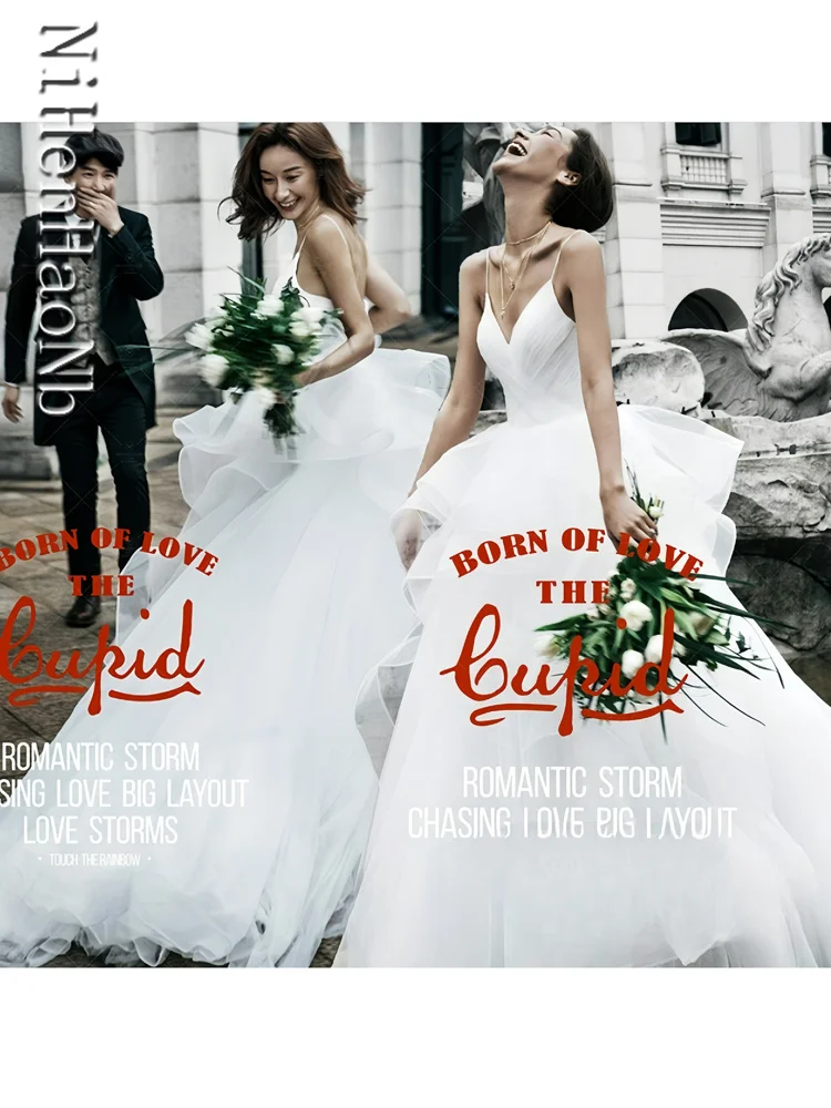 Бели сватбени рокли с волани, сладки бретельки-спагети, сладко сватбена рокля на принцеса, Vestidos De Новия 2023 . ' - ' . 2