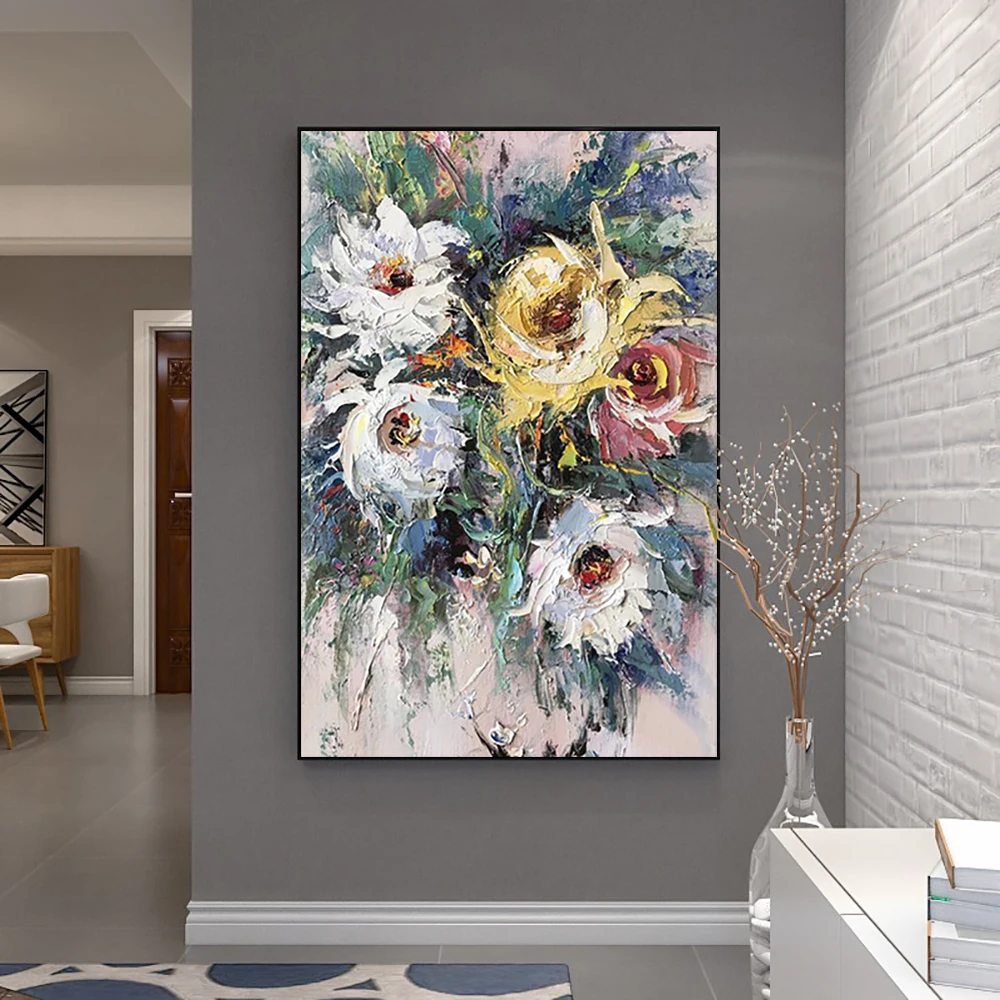 Голям абстрактен нож 3D цвете Живопис с маслени бои върху платно Абстрактен цвете ръчно изработени Картина на стената Украса за дома Изкуство . ' - ' . 1