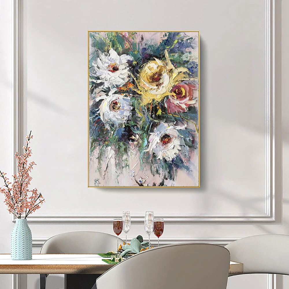 Голям абстрактен нож 3D цвете Живопис с маслени бои върху платно Абстрактен цвете ръчно изработени Картина на стената Украса за дома Изкуство . ' - ' . 4