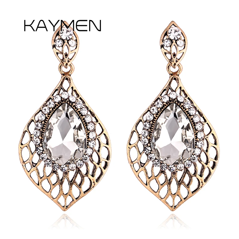 КАЙМЕН, модни дамски реколта обеци във формата на листа, инкрустирани кристали, антично златно покритие, ефектни обеци-обеци, модни бижута-обеци . ' - ' . 0