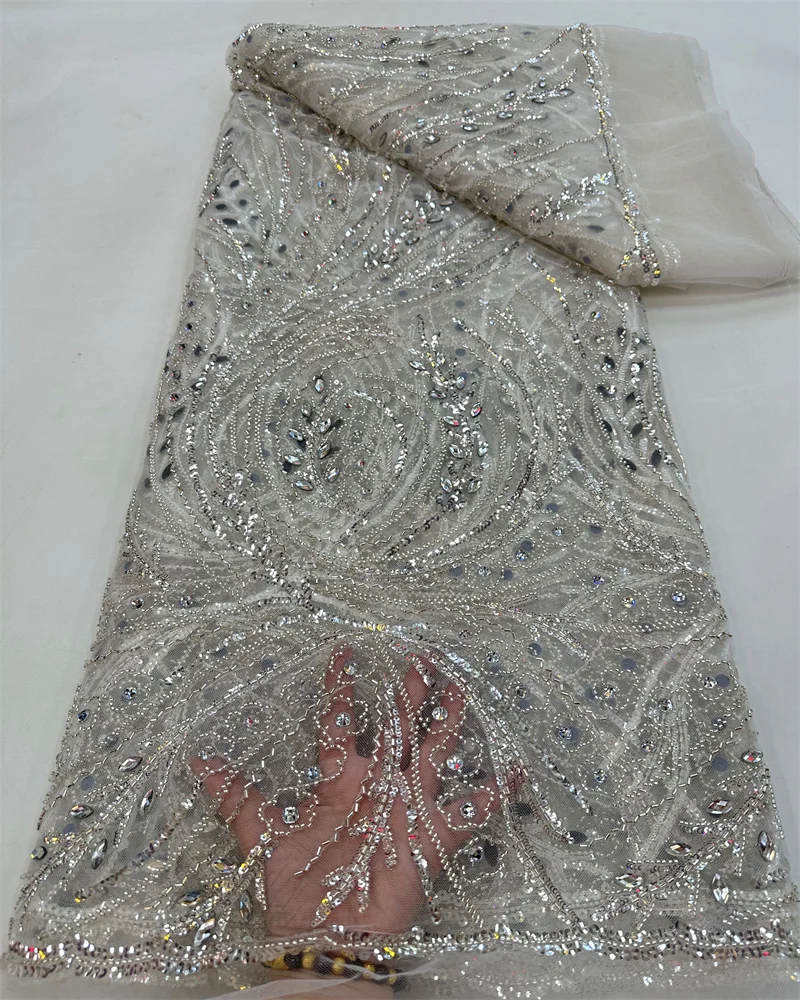 Луксозна лейси плат с камъни 2023, благородна африканска бродерия на младоженеца от мъниста, нигерийская френска лейси плат за шивашки рокли . ' - ' . 1
