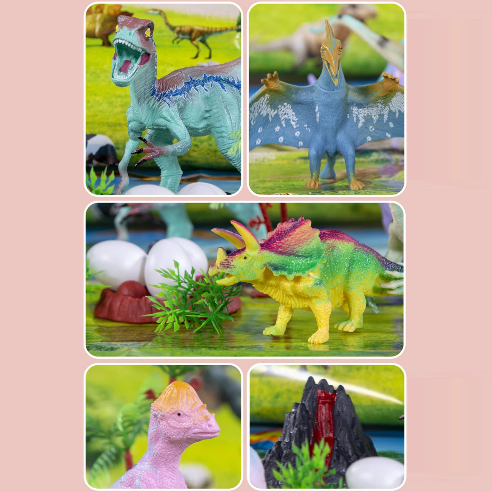 Набор от играчки с динозаври Портативен гейминг комплект с фигурки на динозаври с дървета, вулкан и глава на динозавър, кутия за съхранение, комплект играчки с динозаврите, за . ' - ' . 3