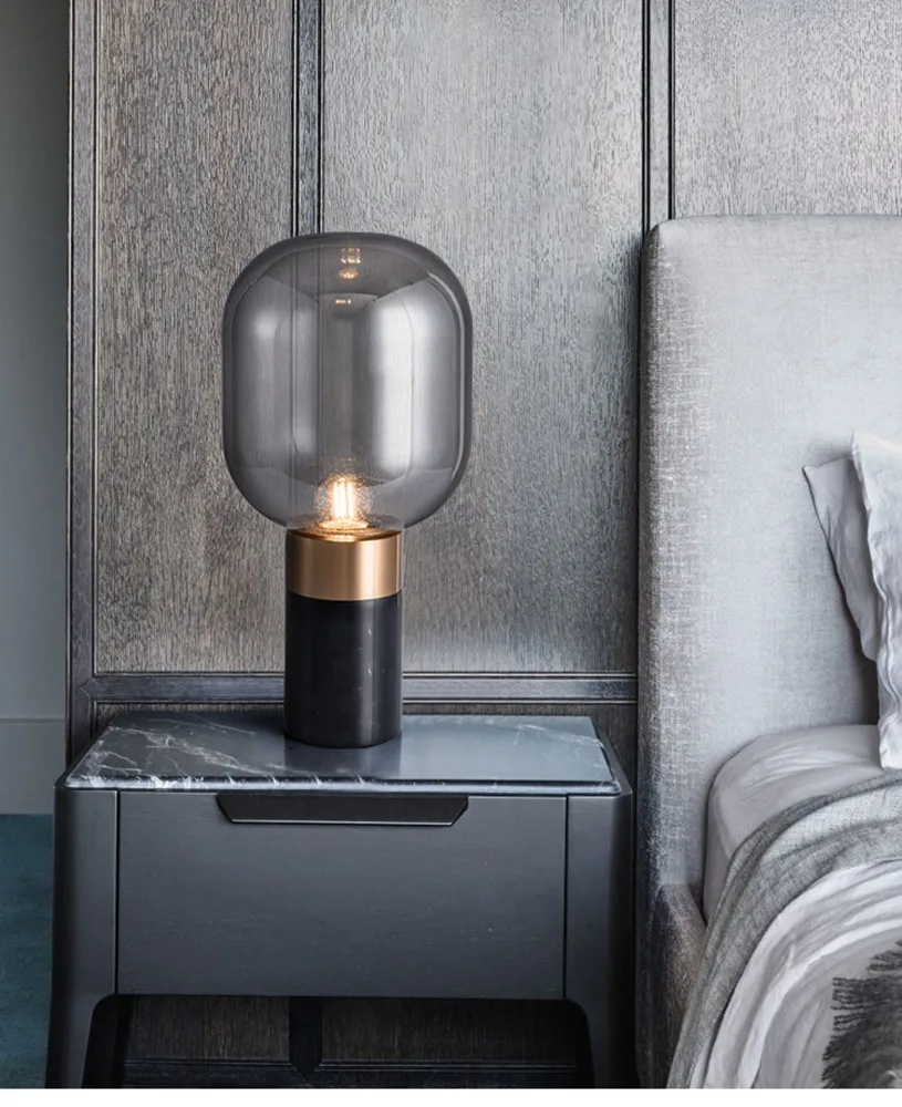 Настолна лампа от скандинавския мрамор, проста стъклена настолна лампа, декорация на масата в хола, спалня близо до светлината, кабинет, led бяла настолна лампа . ' - ' . 0