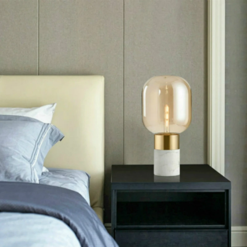 Настолна лампа от скандинавския мрамор, проста стъклена настолна лампа, декорация на масата в хола, спалня близо до светлината, кабинет, led бяла настолна лампа . ' - ' . 1