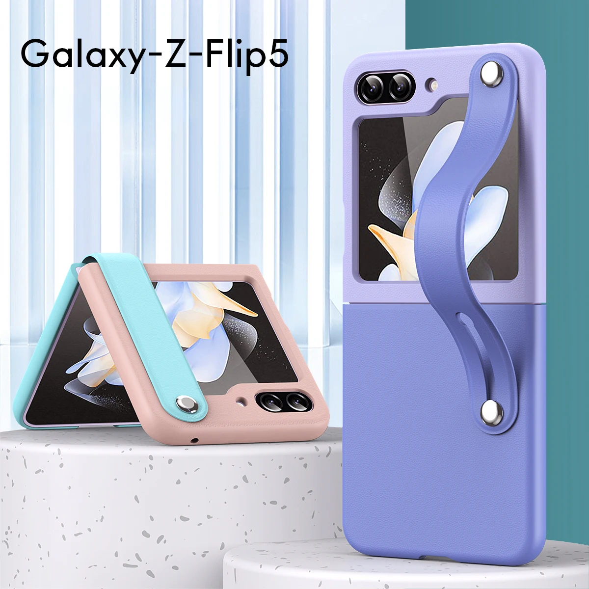 Стилен Двуцветен Калъф За телефон с Поставка за Samsung Galaxy Z Flip 5, Сгъваема устойчив на удари Калъф 