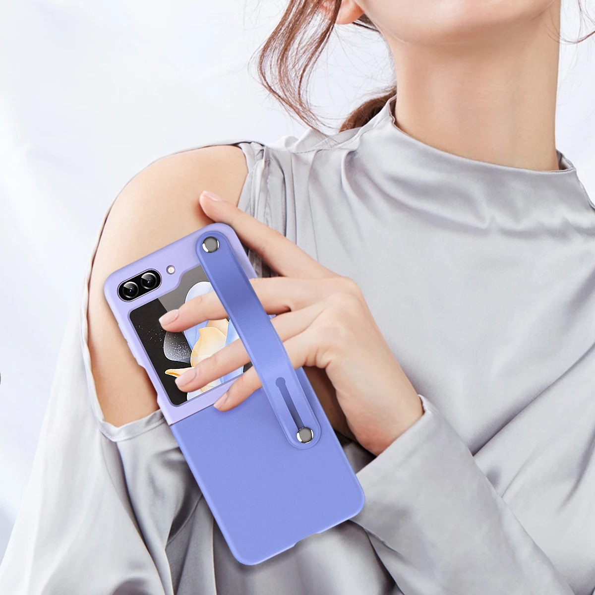 Стилен Двуцветен Калъф За телефон с Поставка за Samsung Galaxy Z Flip 5, Сгъваема устойчив на удари Калъф 