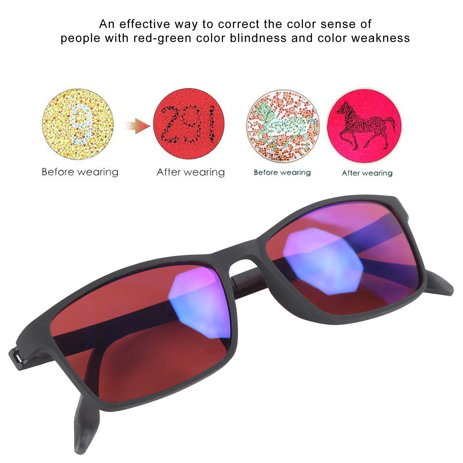 Червено-зелени мъжки слънчеви очила от цветна слепота, печатни мастила, изкуство цветовосприятия, разпознаване на изображения, очила за далтонизъм Lentes . ' - ' . 0