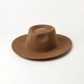 Абсолютно нов дамски класически фетровая шапка с широка периферия, регулируем вълнена панама, филц шапки кафе, черен, бял, бежов цвят