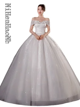 Бална рокля Сватбена рокля с открити рамене Сватбени рокли Елегантни апликация от мъниста сватбена рокля плюс размер