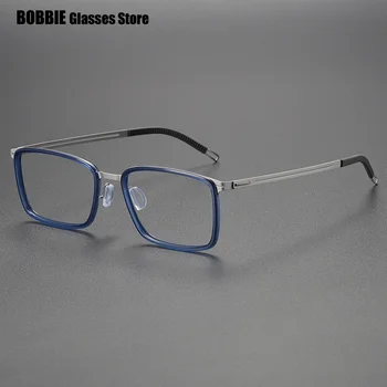 Безвинтовая сверхлегкая дограма от амониев титан 8 г, мъжка мода квадратна класически рамки за очила при късогледство в бизнес стил, очила с рецепта