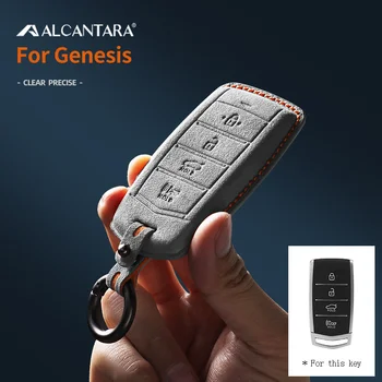 Велур alcantara Automobile Калъф За Дистанционно Ключ с Пълно Покриване на Защитник Титуляр във формата На Миди, За да Genesis 2017-2020 G70 G80 G90 Ключодържател Аксесоари