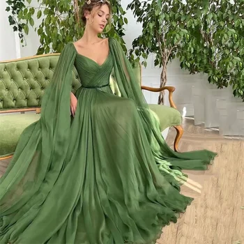 Вечерни рокли MANRAY Фея Green от шифон Елегантни вечерни рокли за жени 2023 с висока цепка и влак Vestidos рокля за бала