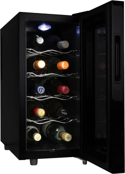 Вино охладител за бутилки, черен, Термоелектрически хладилник за вино, 1 куб. фут самостоятелен винарска изба за съхранение на червени, бели и пенливи вина