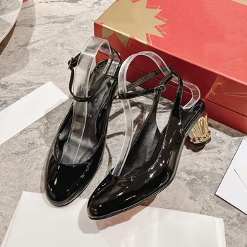 Висококачествени дамски обувки на високи токчета с червени подметки, луксозни модни дамски сандали с кристали, класически дизайнерски обувки в стил ретро с високи токчета 2077HJ