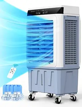 Един изпарителен охладител на въздуха Избор на 3-в-1 Swamp Cooler 2000CFM с таймер за 12 часа, дистанционно управление, 4 Пакети лед и резервоар за вода с обем от 7.9 литра, Drn