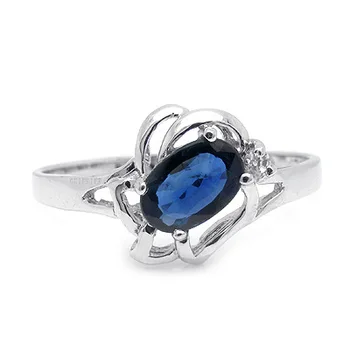 Елегантен пръстен със син сапфир за ежедневието 4 мм * 6 мм, сребърен пръстен с естествен сапфир бижута от сребро 925 проба със сапфир