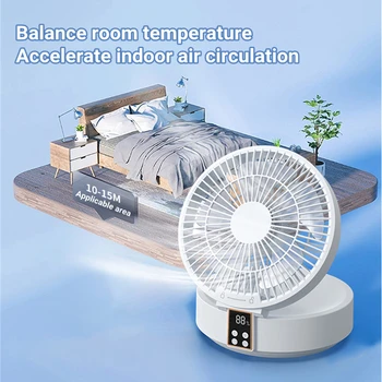 Електрически вентилатор Настолен вентилатор с дистанционно управление, Безжичен без перфорация стенен монтаж циркулационна fan охлаждане на въздуха с led подсветка Сгъваема