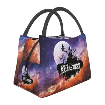 Забавна чанта за обяд с изолация на Хелоуин за пикник All Hallow Mas Тиква Вещица Фланец термоохладитель Bento Box за жени и деца