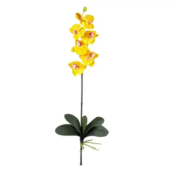 Изкуствени цветя по стъблото на фаленопсиса (комплект от 6 броя), жълти