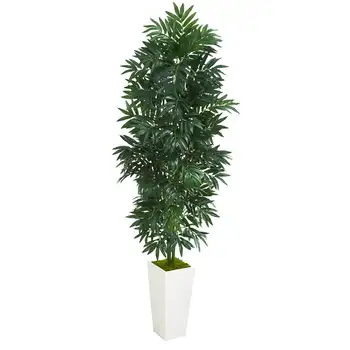 Изкуствено растение от бамбук в саксии бял, зелен