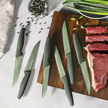 Комплект ножове за стек от Набор от професионални кухненски ножове от високо качество, Комплекти ножове от закалена неръждаема стомана с незалепващо минерално покритие