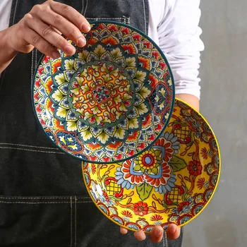 Комплект чаши и чинии, керамични съдове, домашен творчески комплект керамични ястия, голяма чиния, комбиниран комплект чинии за вечеря в бохемския стил