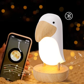 Лека нощ с птица Тукан, Usb акумулаторна настолна лампа, Крушка Bluetooth, интериор за спални, подарък за Коледа за децата, осветление в помещенията