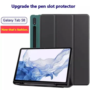 Луксозен Калъф-поставка с панти капак за Samsung Galaxy Tab S8 S9 S7 11 S9 Plus S7 FE S8 Plus S7 Plus 12,4 S6 Lite 10,4 A8 10,5 със слот за химикалки