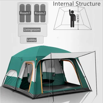 Многофункционална сгъваема палатка за къмпинг, фамилна палатка за улицата, водоустойчив палатка, туристически съоръжения, лукс, 5-8 души